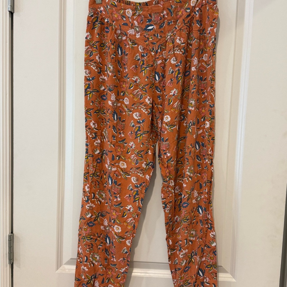 Cato Floral Print Pants - Orange and Blue